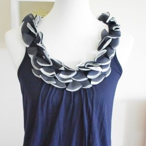Navy Embellished Neckline Cross Back Tank Top